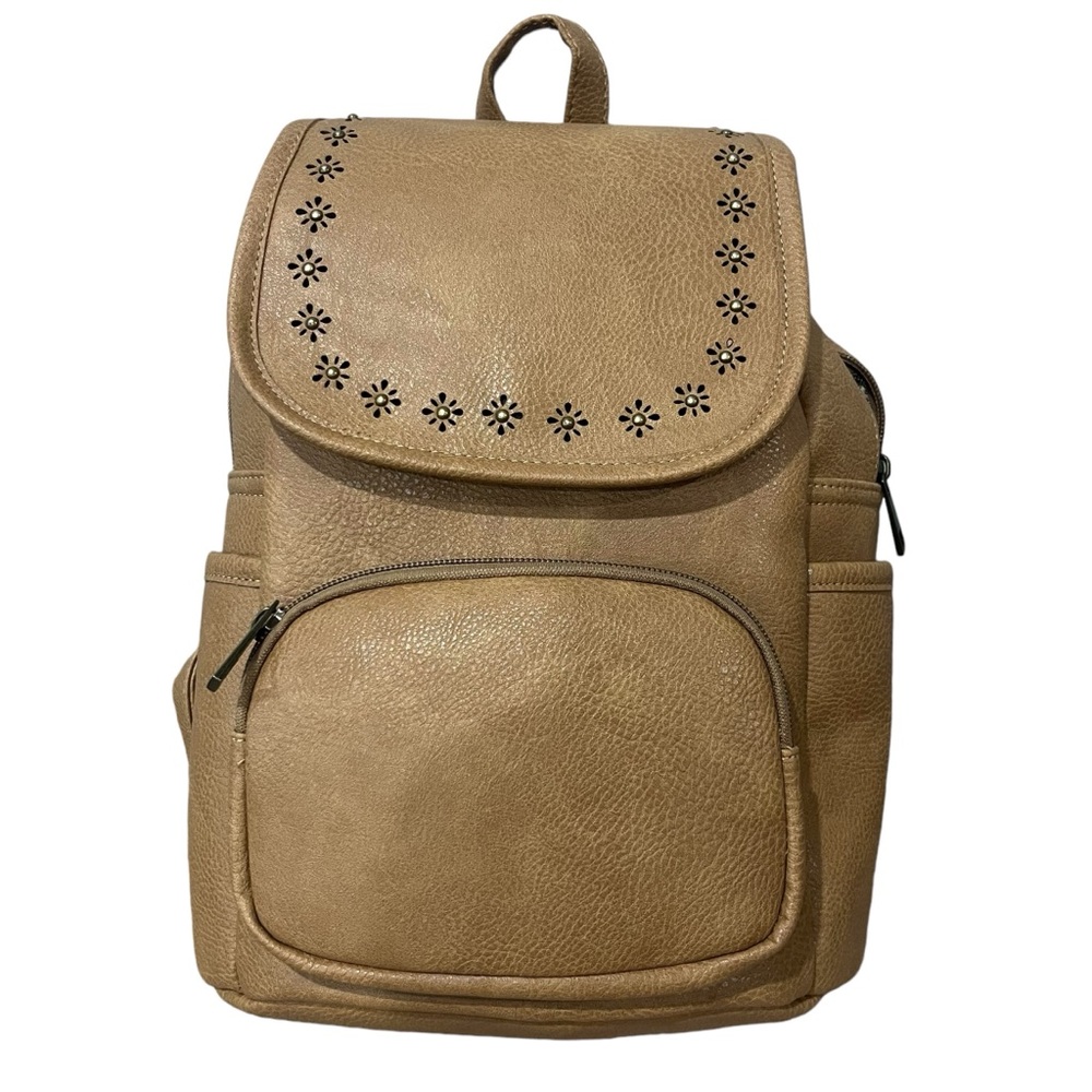 NEW Revive Vegan Backpack Handbag Tan 12” Tall Floral Zip